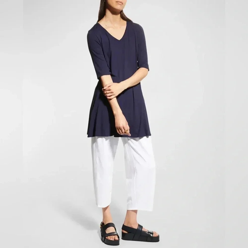 Eileen Fisher V Neck Elbow Sleeve Viscose Jersey Tunic purple excellent Size M